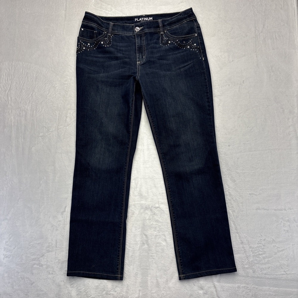 Chico's Platinum Bling Jeans Bootcut Sequin Pocket Women's Size 1.5 Y2K Glam
